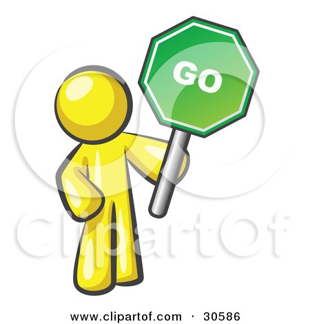 450x470 Clipart Illustration Of A Pink Man Holding Up A Green Go Sign,