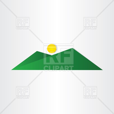 400x400 Abstract Green Mountain With Sun Icon Royalty Free Vector Clip Art