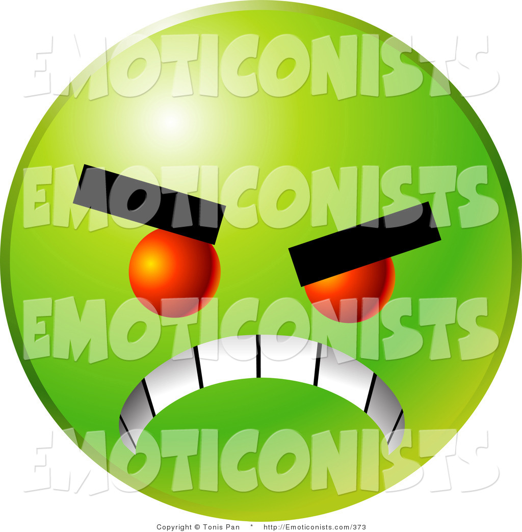 1024x1044 Clip Art Of A Mad Green Emoticon Face With Red Eyes, Gritting Its