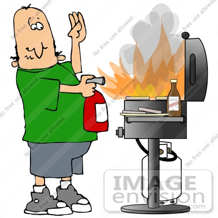 450x450 Clip Art Graphic Of A Fire Safe Caucasian Man Using An Extinguiser
