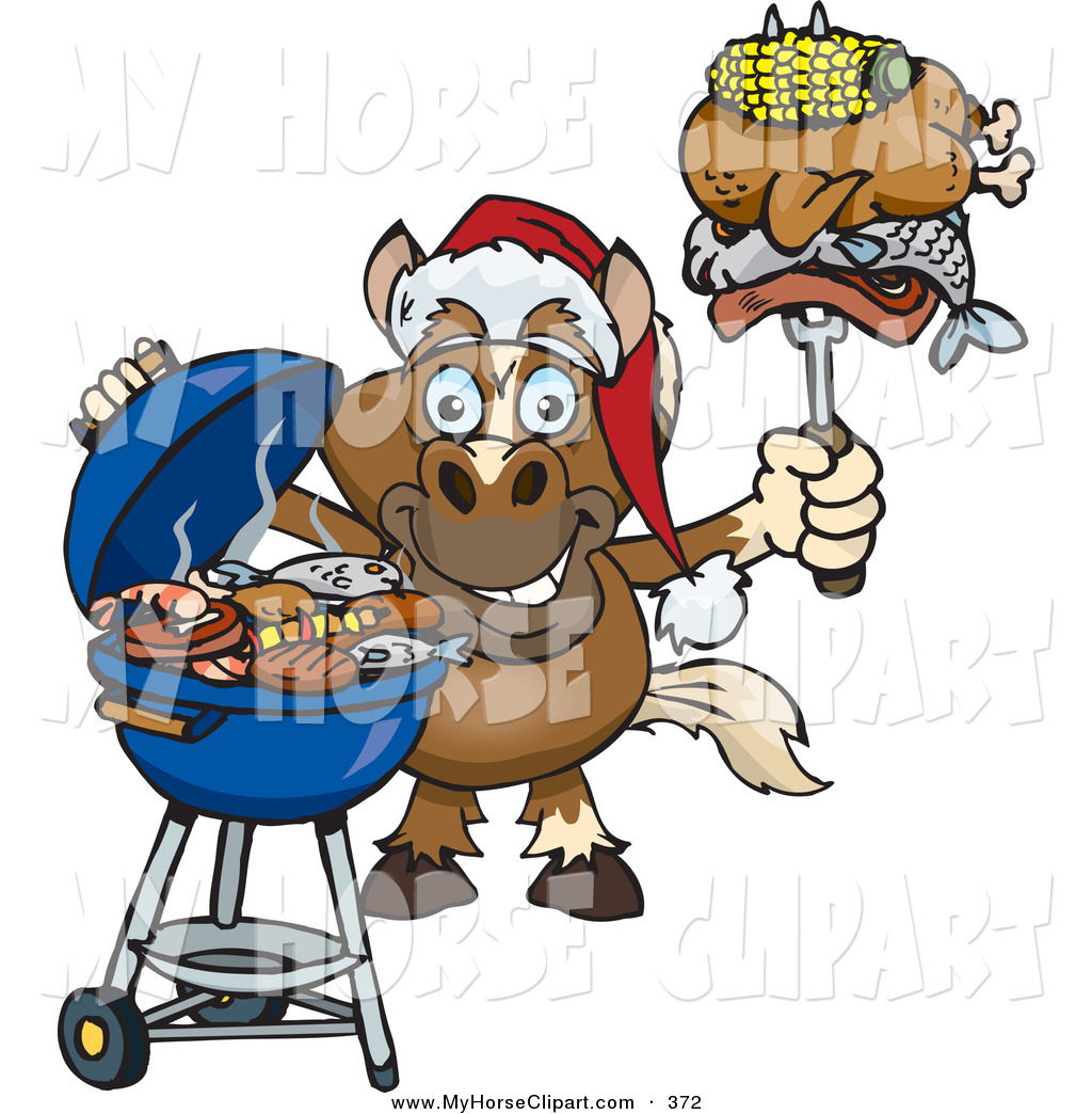 1024x1044 Clip Art Of A Grilling Brown Horse Wearing A Santa Hat And Holding