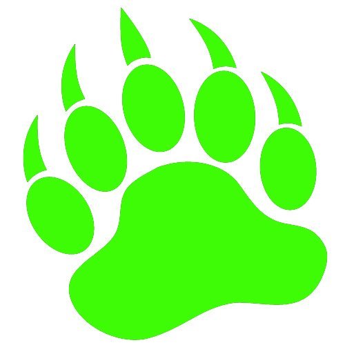 500x500 Grizzly Bear Paw Print 3.5 Lime Green Vinyl Decal