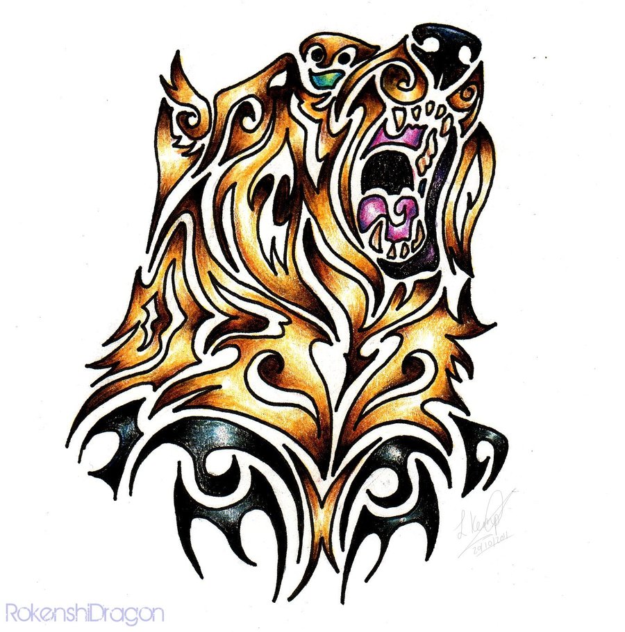 900x911 Grizzly Bear Tribal By Silhouette Tattoo, Piercing