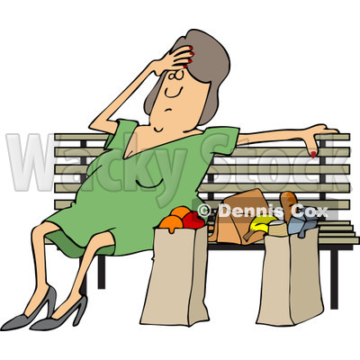 400x400 Of A Tired White Woman Resting On A Bench By Grocery Bags