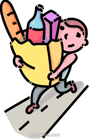 310x480 Boy Carrying A Bag Of Groceries Royalty Free Vector Clip Art