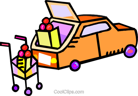480x334 Car With Groceries Being Loaded Into It Royalty Free Vector Clip