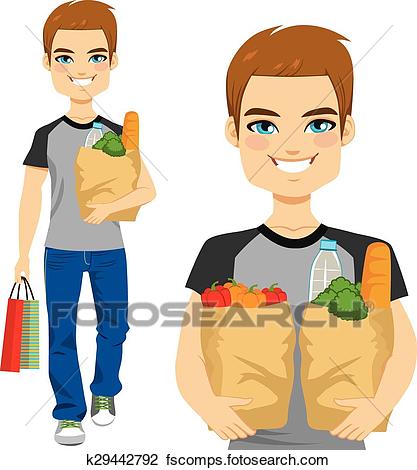 417x470 Clipart Of Man Carrying Grocery Bag K29442792