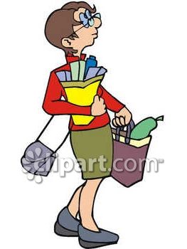 263x350 Royalty Free Clipart Image A Woman Carrying Grocery Bags