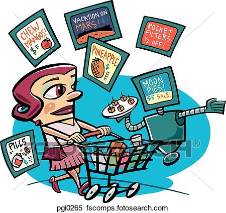 450x424 Stock Illustration Of A Woman With A Shopping Cart In A Grocery