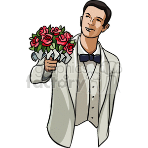 300x300 Royalty Free Groom Holding Flowers 146127 Vector Clip Art Image