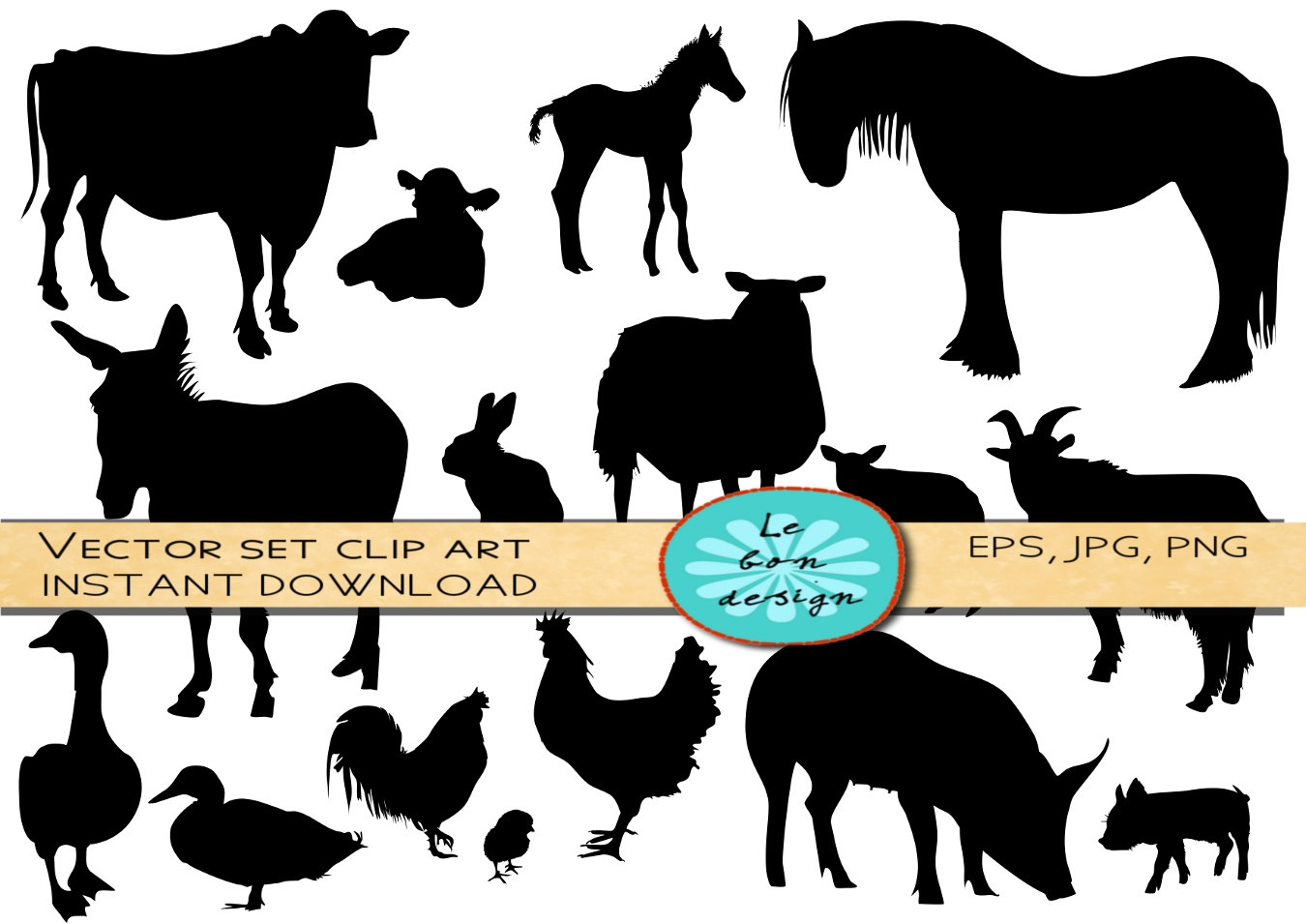 1350x955 Farm Animals Silhouette Clip Art Vector Commercial Use
