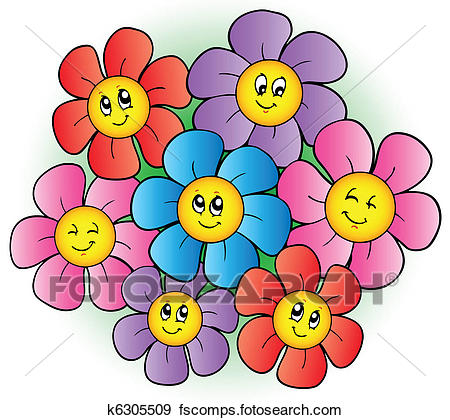 450x420 Clip Art Of Group Of Cartoon Flowers K6305509