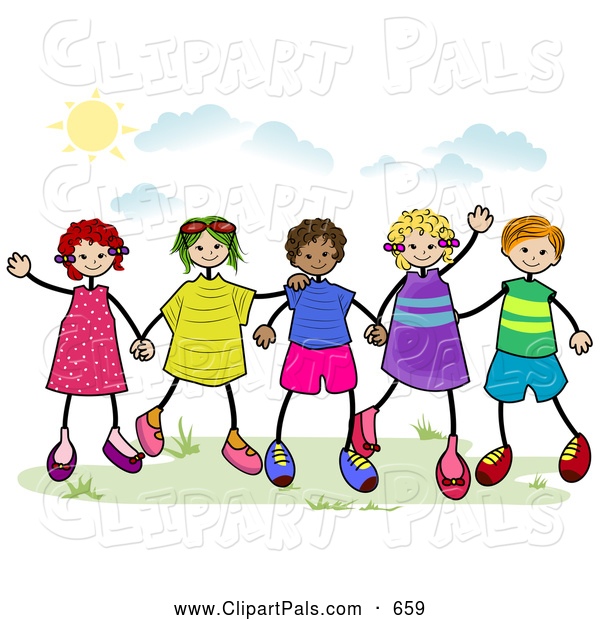 600x620 Pal Clipart Of A Group Of Diverse Stick Children Holding Hands