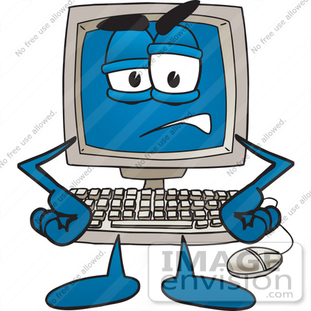 450x450 Clip Art Graphic Of A Grumpy Desktop Computer Cartoon Character