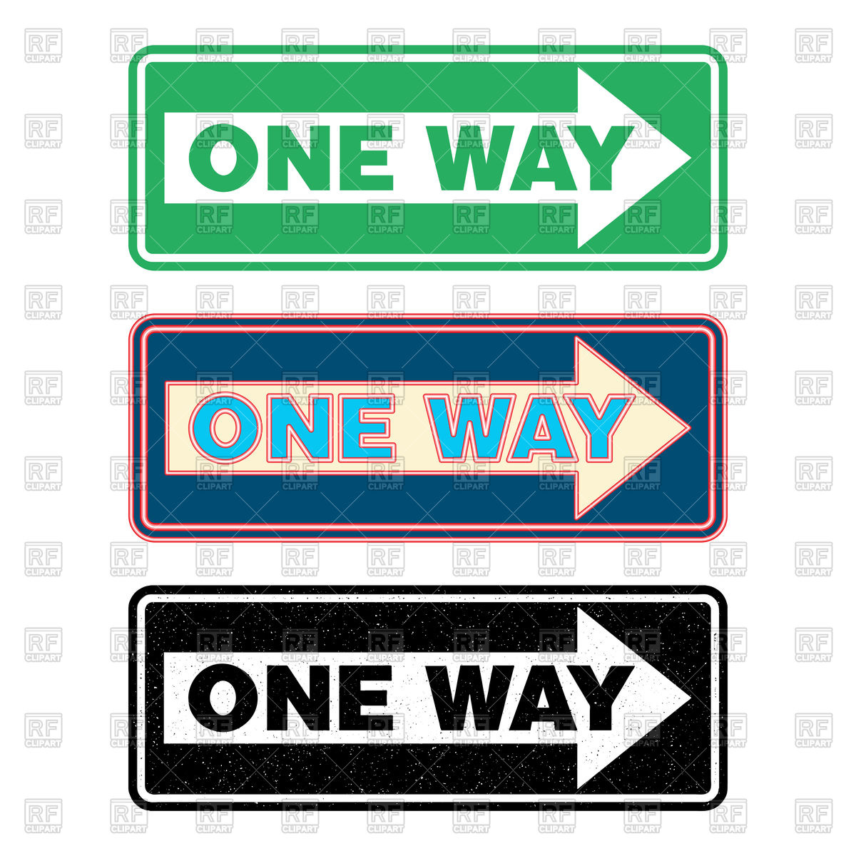 1200x1200 One Way Sign Set, Green, Neon And Grunge Royalty Free Vector Clip