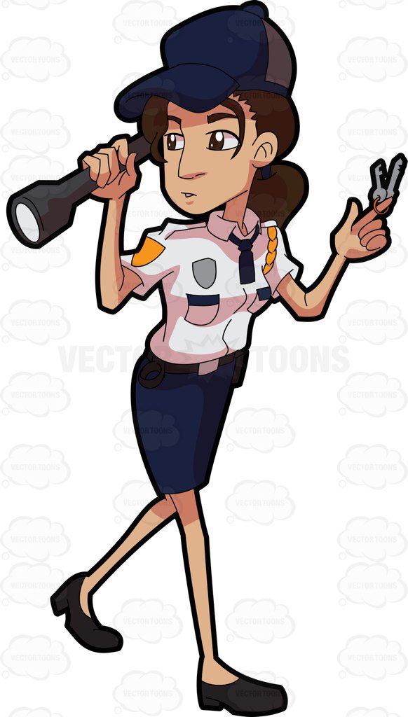 582x1024 A Female Guard Inspecting The Premises Cartoon Clipart