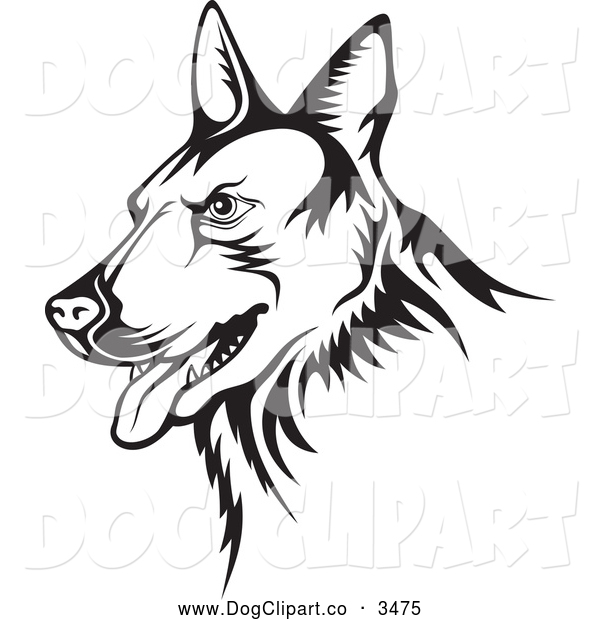 600x620 Vector Clip Art Of A Black And White German Shepherd Guard Dog By