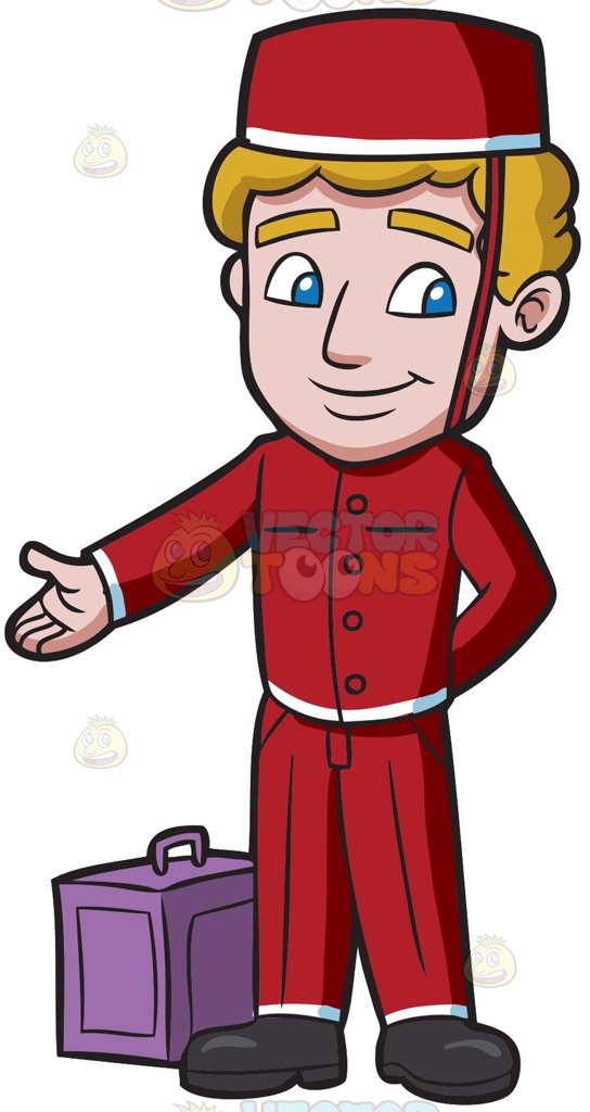 544x1024 A Bellhop Leading The Guest Into A Room Cartoon Clipart