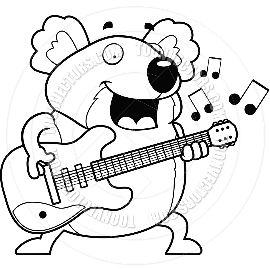 940x940 Cartoon Koala Guitar (Black And White Line Art) By Cory Thoman