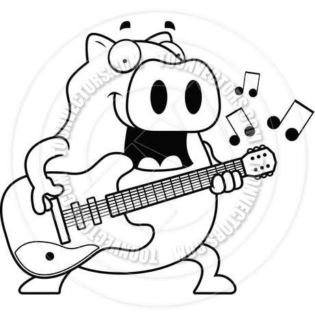 460x460 Cartoon Pig Guitar (Black And White Line Art) By Cory Thoman