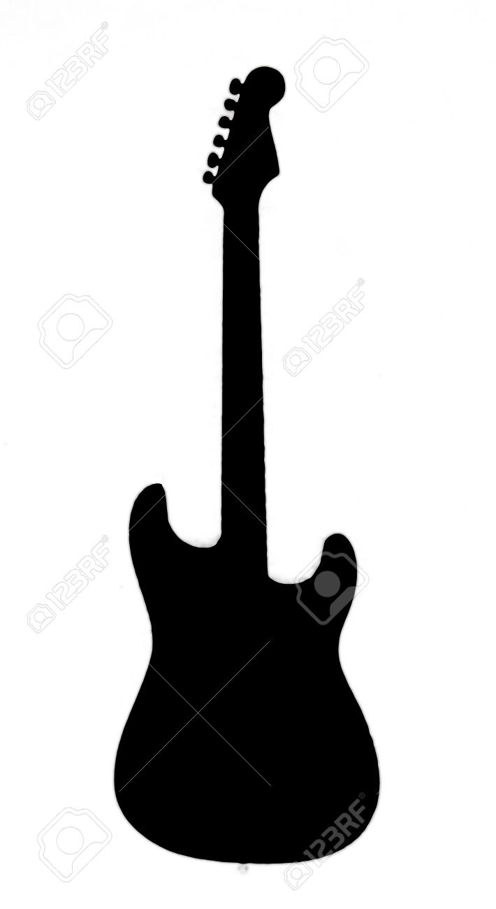 710x1300 Black Guitar Outline Shown On A White Background Stock Photo
