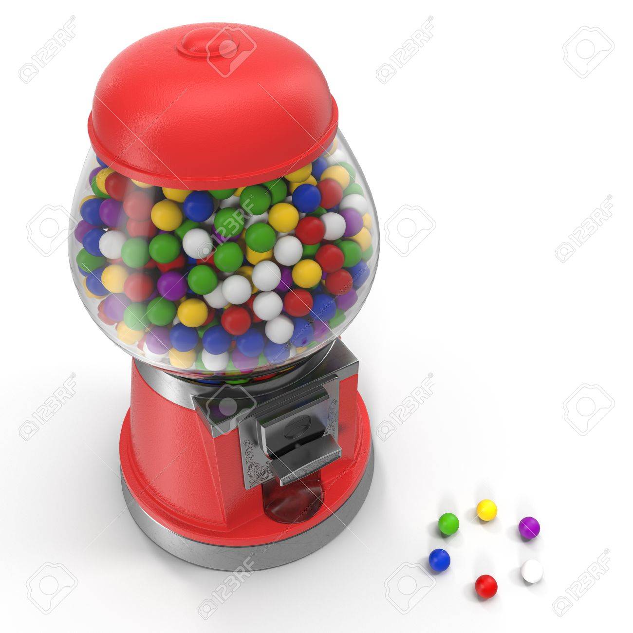 1300x1300 Vintage Red Gumball Machine With Multi Colored Gumballs On White