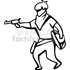 300x300 Royalty Free Black And White Cowboy Shooting His Gun 158563 Vector