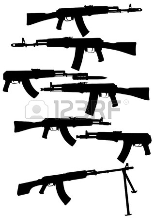 318x450 Vector Illustration Black And White Machine Gun Ak 47 Isolated