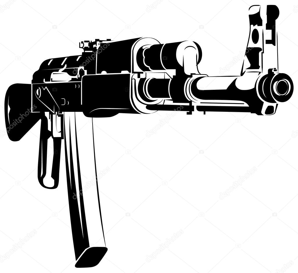 1024x940 Vector Illustration Black And White Machine Gun Ak 47 Stock