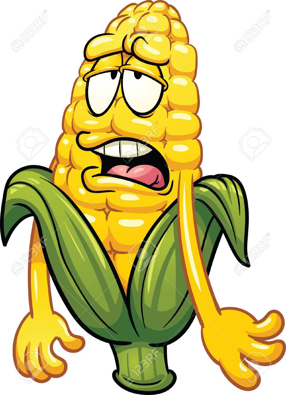 943x1300 Bored Cartoon Corn. Vector Clip Art Illustration With Simple