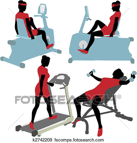 450x470 Clip Art Of Women On Gym Fitness Exercise Machines K2742209