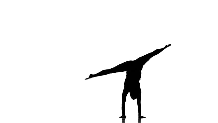 852x480 Gymnast Girl Figure Isolated On White Background. Black Silhouette