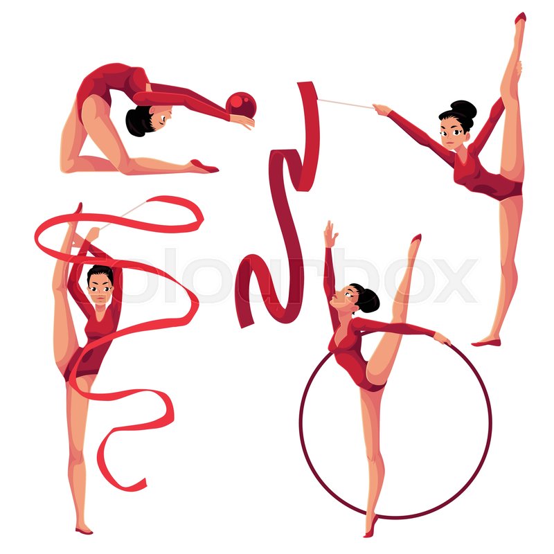 800x800 Set Of Beautiful Girl Doing Rhythmic Gymnastics With Ribbon, Ball