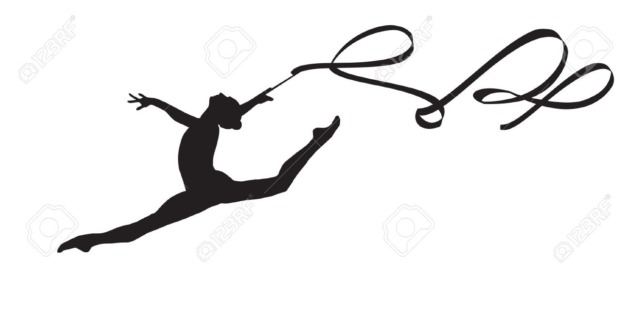 1300x683 Young Gymnast Woman With Ribbon Silhouette, Performing Rhythmic