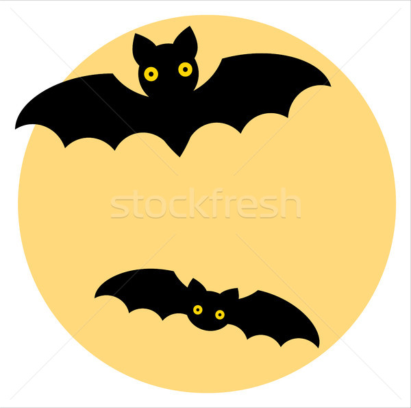600x595 Vector Drawing Of A Moon With Bats In Cartoon Style For Halloween