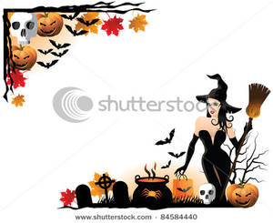 300x245 Witch With Halloween Borders Clipart Image