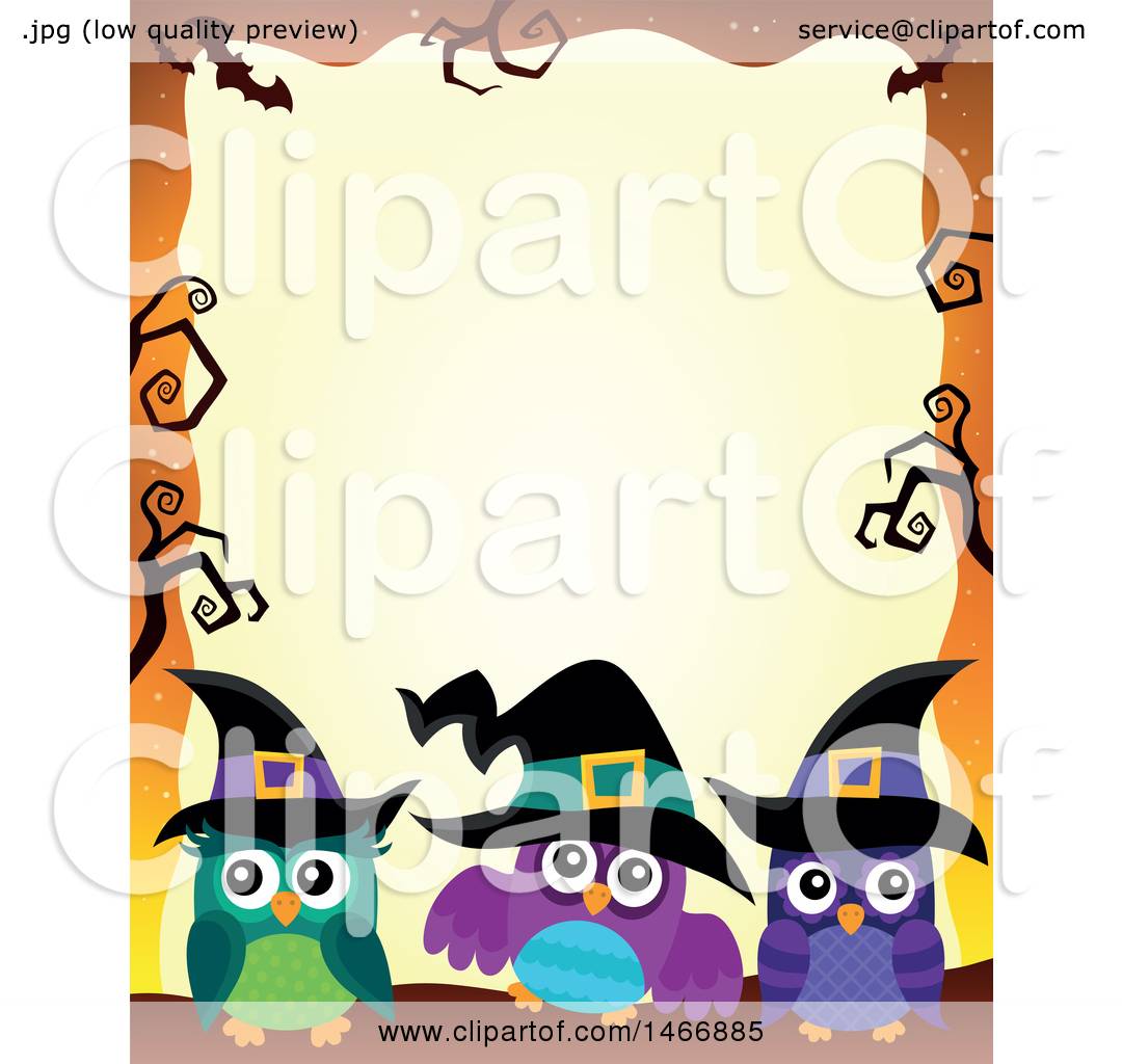 1080x1024 Clipart Of A Group Of Witch Owls In A Halloween Border