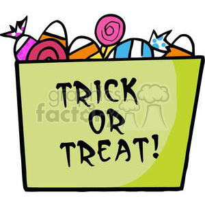 300x300 Royalty Free Cartoon Halloween Bucket Of Candy 379377 Vector Clip