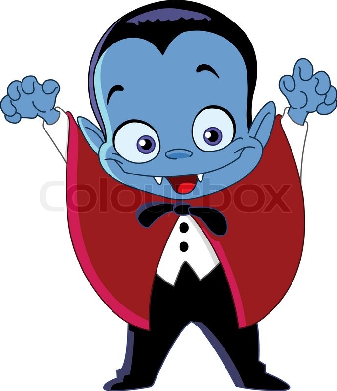 689x800 Cartoon Kid In A Vampire Costume Celebrating Halloween Stock