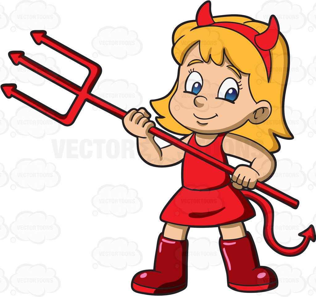1024x964 A Girl Wearing A Devil Costume For Halloween Cartoon Clipart