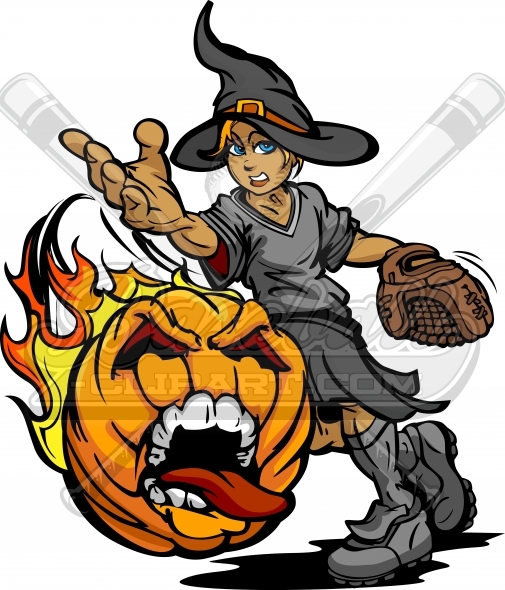 505x590 Halloween Softball Vector Clipart Image