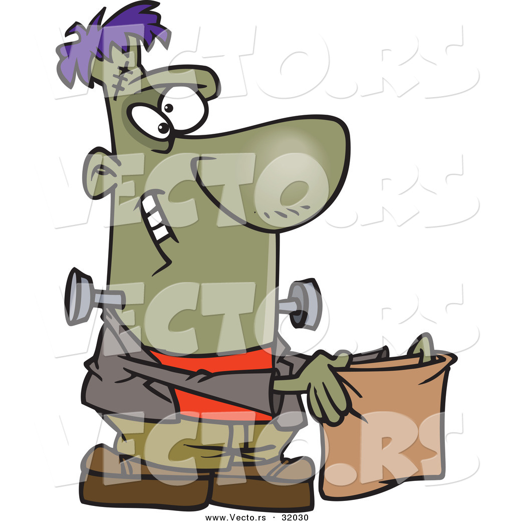 1024x1044 Vector Of A Happy Cartoon Frankenstein Holding Out A Candy Bag