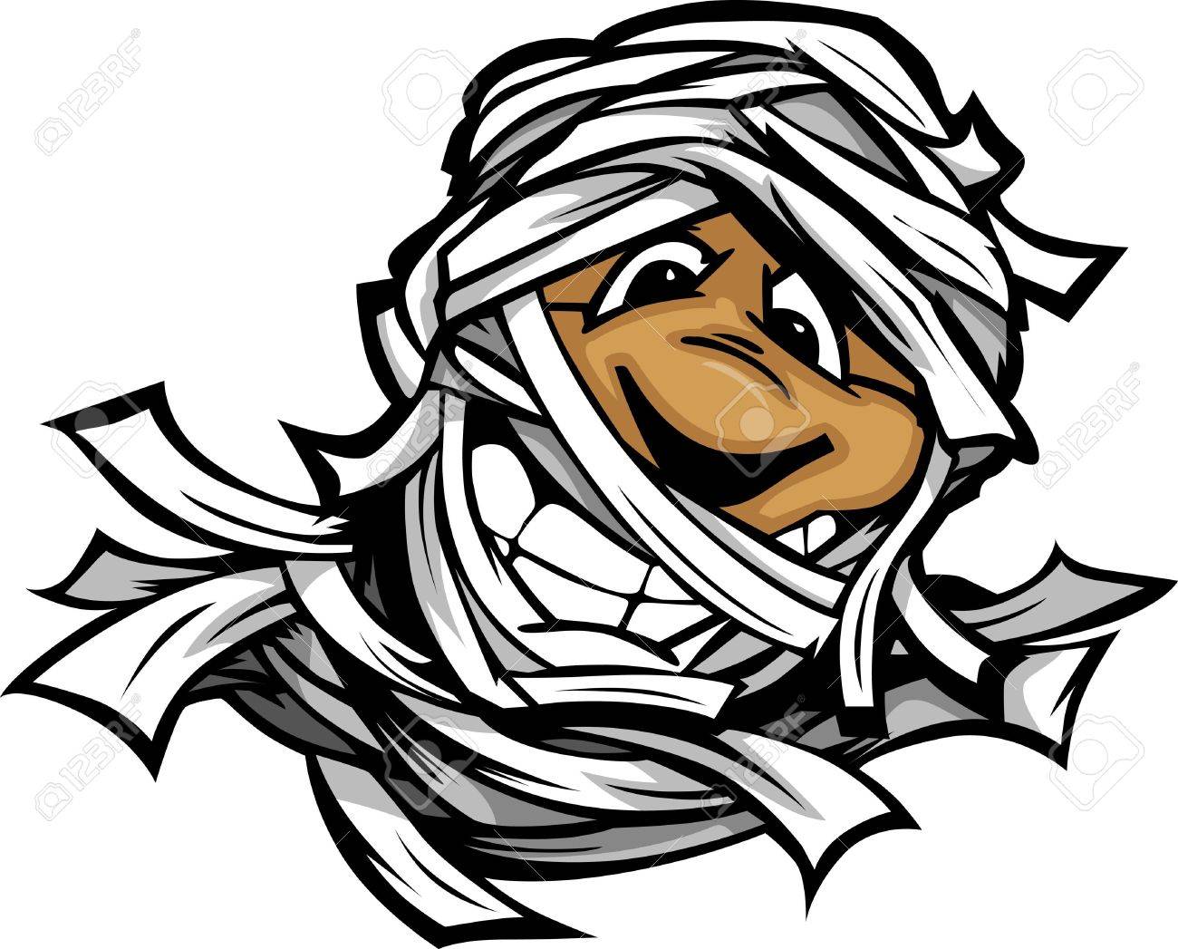 1300x1047 Cartoon Image Of A Happy Halloween Monster Mummy Head With Smiling