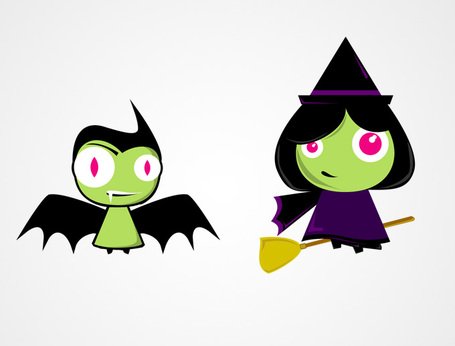455x346 Cute Halloween Characters Bat Amp Witch Vectors (Free), Clipart
