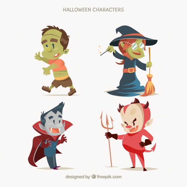 626x626 Typical Characters Of Halloween In A Cute Style Vector Free Download