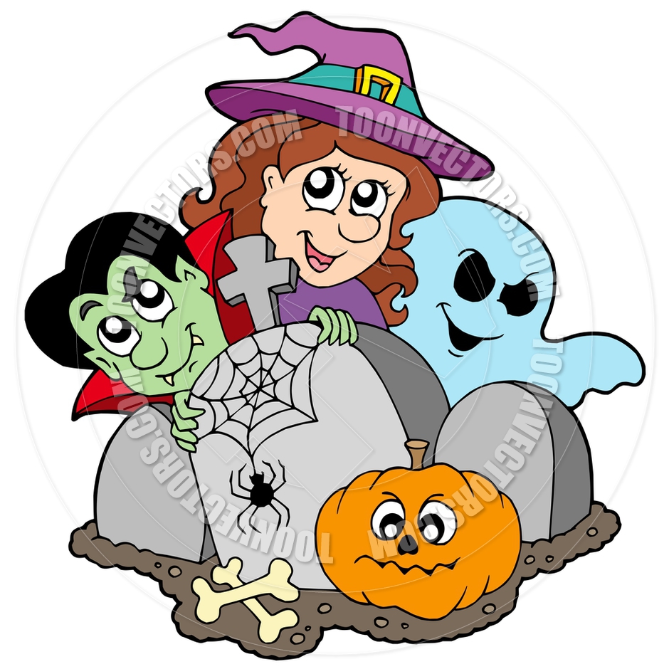 940x940 Cartoon Cemetery With Halloween Characters By Clairev Toon