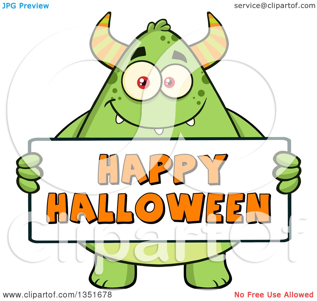 1080x1024 Clipart Of A Cartoon Chubby Green Horned Monster Holding A Happy