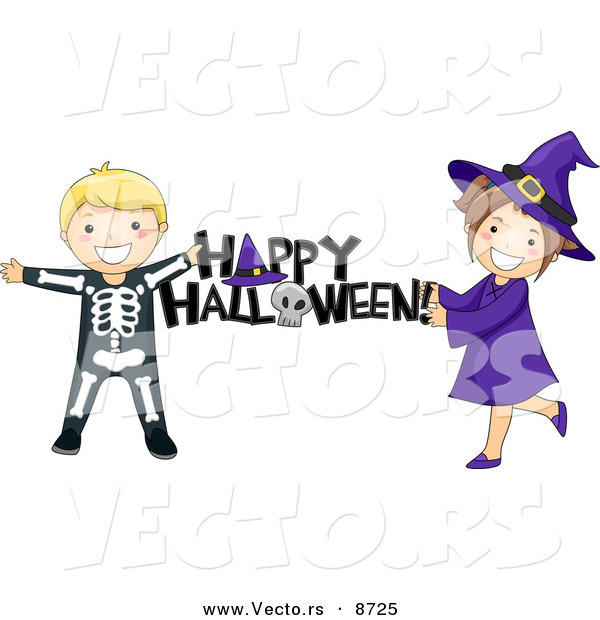 600x620 Cartoon Vector Of Skeleton And Witch Kids Holding A Happy