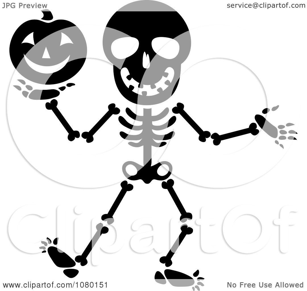 1080x1024 Clipart Black And White Skeleton Holding A Halloween Pumpkin