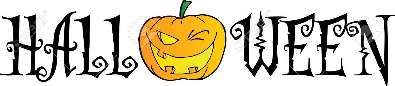 1300x283 Halloween Text With Pumpkin Winking Royalty Free Cliparts, Vectors